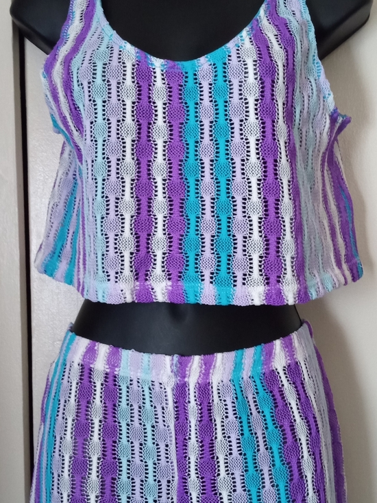 wild fable Other - Wild Fable Purple, Teal & White Striped Crochet Two-Piece Coverup Size Small